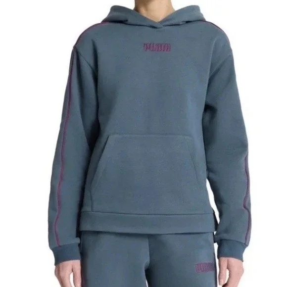 New Puma Womens Teal Magenta‎ Piping Hoodie Joggers Sweatpant Set 2 Piece