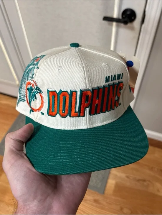 Vintage Sports Specialties Shadow Laser Snapback Hat Miami Dolphins NWT Cap