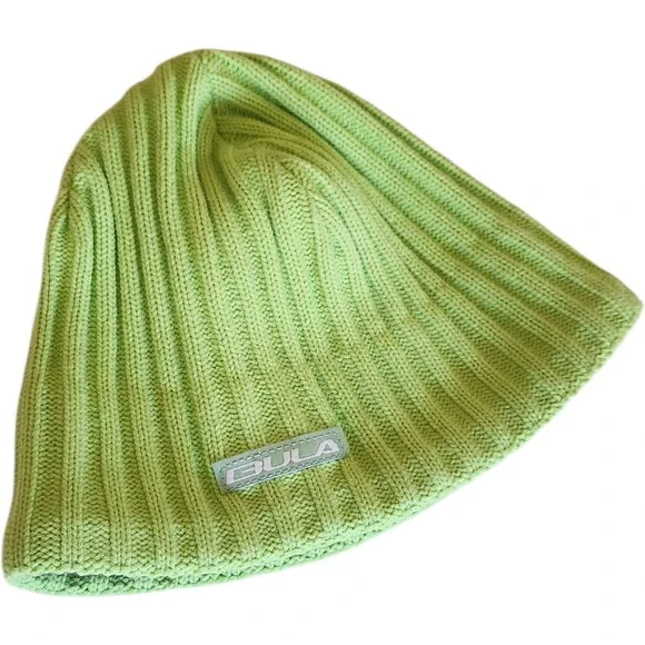 Bula Lime Green Ribbed Knit Fleece Lined Winter Beanie Hat Made in‎ Canada