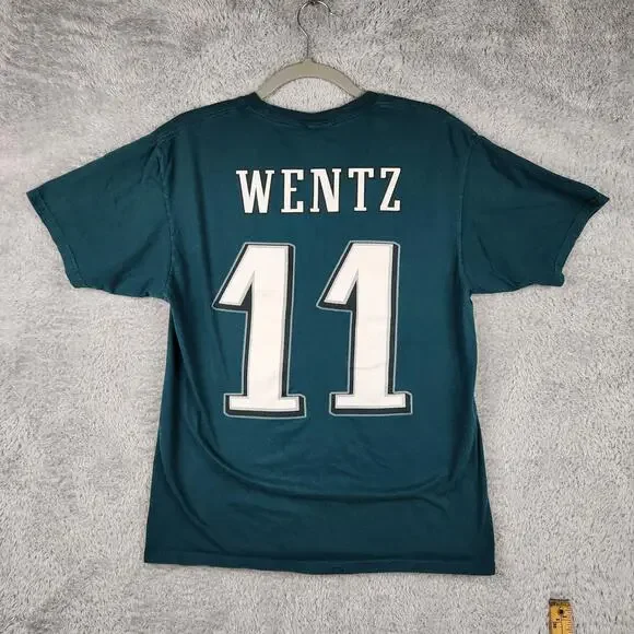 Philadelphia Eagles Shirt Mens Medium Green 11 Wentz NFL Football Graphic Lgo