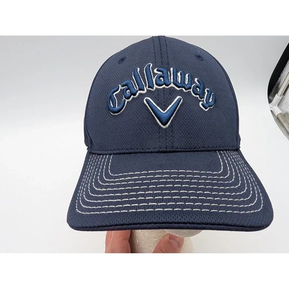 Callaway Golf Hat Navy Blue New Era Medium-Large Mesh Stretch Fit Cap
