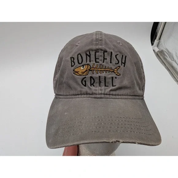 Carhartt Bonefish Grill Gray Canvas Baseball Cap Hat Adjustable Strap Distressed