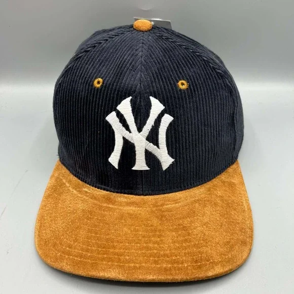 Vintage New York Yankees Hat Men Suede Corduroy Twins Enterprise Strap Back New