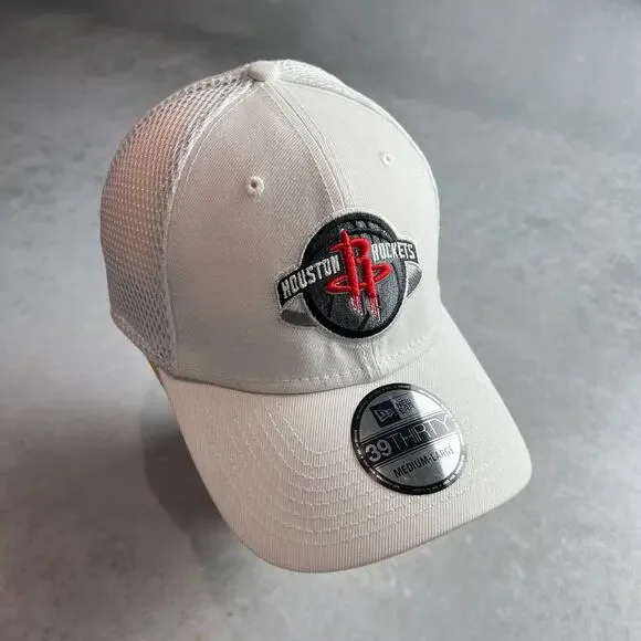 Houston Rockets New Era Mesh Back 39Thirty Hat Size Medium-Large White Cap NWT