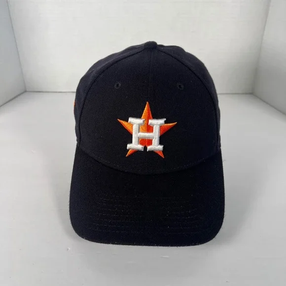 New Era Houston Astros Baseball Cap Black Orange Embroidered‎ Logo Flex Fit S/M