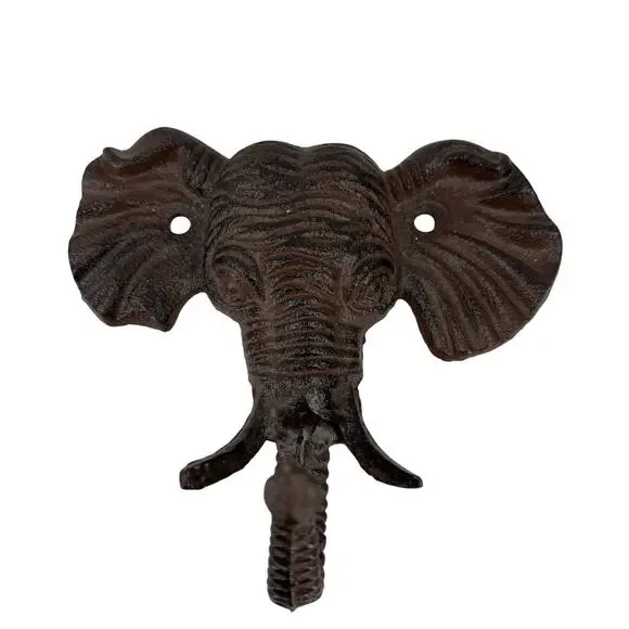 Elephant Wall Hook Cast Iron Brown Key Coat Towel Hanger Cabin Lodge Metal Decor