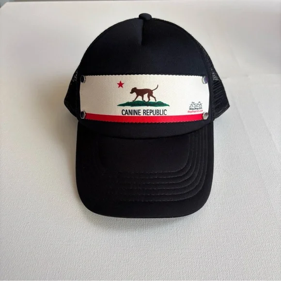 Buckle-Down Canine Republic Dog California Flag Trucker‎ Hat Black Snapback Cap