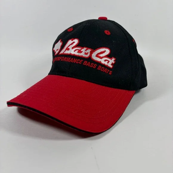 Bass Cat Total Performance Cap Hat Black Red Embroidered Fishing OS