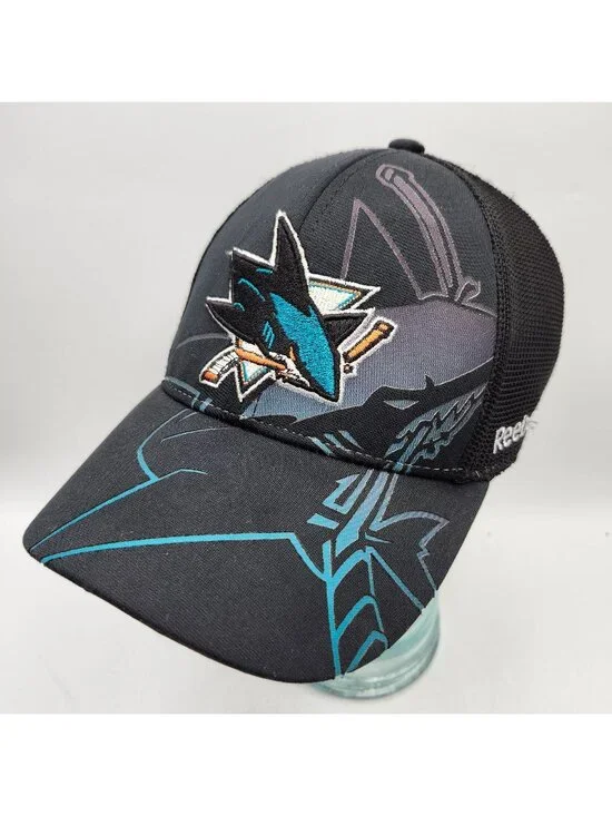 San Jose Sharks Reebok Black Teal Adjustable Mesh Back Trucker Hat