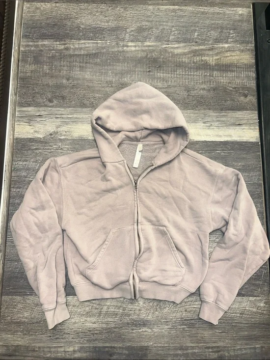 SKIMS Dusty Mauve Cropped Full Zip Hoodie Jacket Women's Size Small