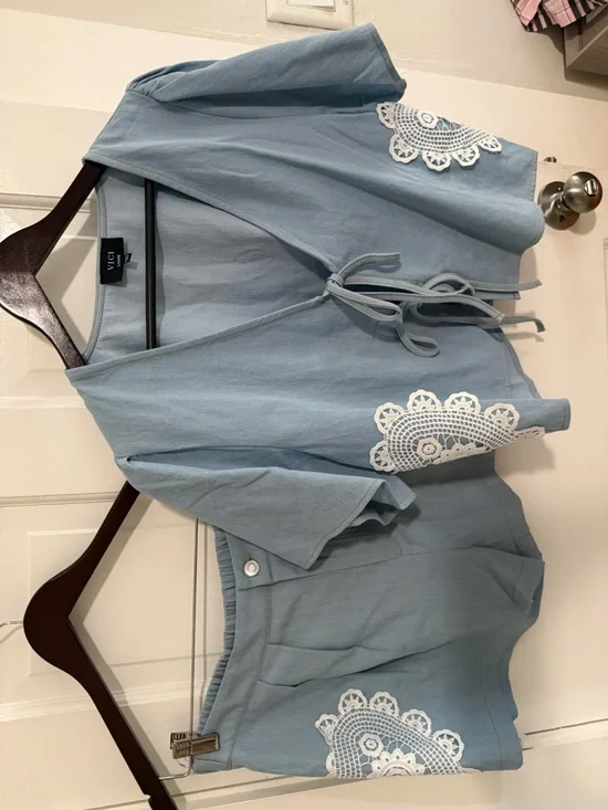 Vici Sky Blue Two-Piece Crochet Accent Set