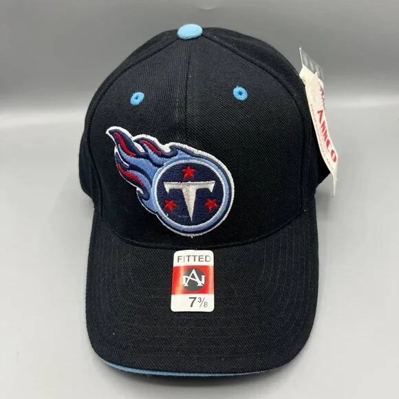 Tennessee Titans Hat‎ Men 7 3/8 Black Embroidered Logo Annco NFL Fitted Cap New