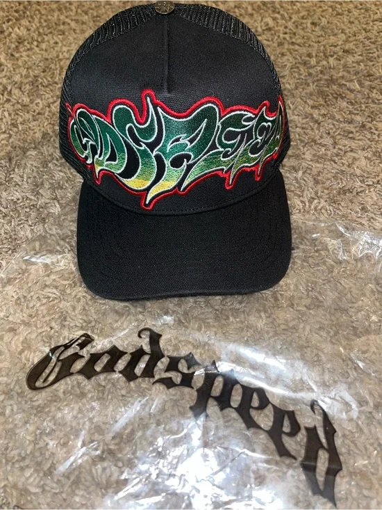 Godspeed Trucker Hat with Green Gradient Flame Logo