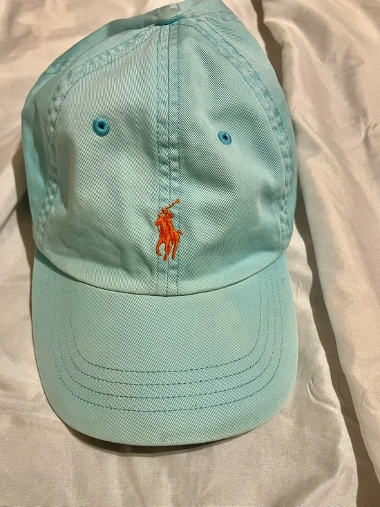 VTG Ralph Lauren  Aqua Baseball Cap with Orange Polo Limited Edition