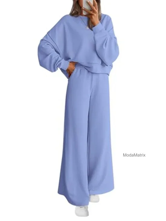 Women's 2 Piece Lounge Set Cotton Polyester Oversized Crewneck Sweatshirt &