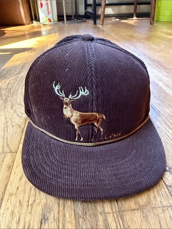 Men's Brown Corduroy Deer Embroidered Snapback Hat
