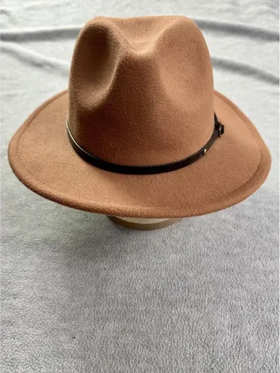 brown wool western‎ fedora hat leather band studded ranch style 21