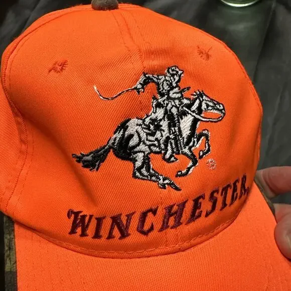 Vintage Orange Winchester Hunter Shooter Strapback Baseball Hat Cap Embroidered