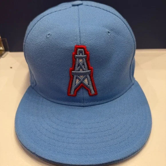 Pit Bull Houston Oilers Fitted‎ Hat Mens 7 5/8 Blue Flat Brim Oil Derrick Cap