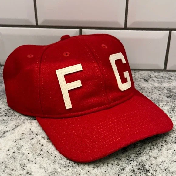 Fear of God Mens OSFM 9FORTY Strapback Hat Red FG‎ Logo Wool Blend Streetwear