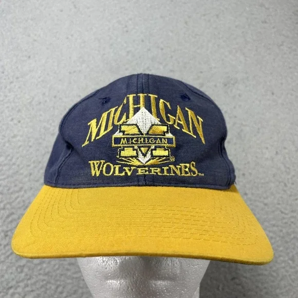 Vintage Michigan Wolverines Hat Cap Snap Back Mens One‎ Size Blue NCAA The Game