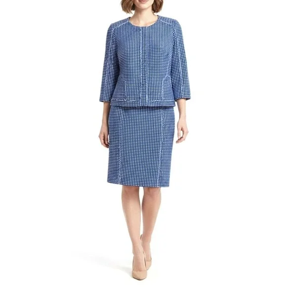 Laundry by Shelli‎ Segal Skirt Suit Womens 14 Blue Polka Dot 2-Piece Set NWT