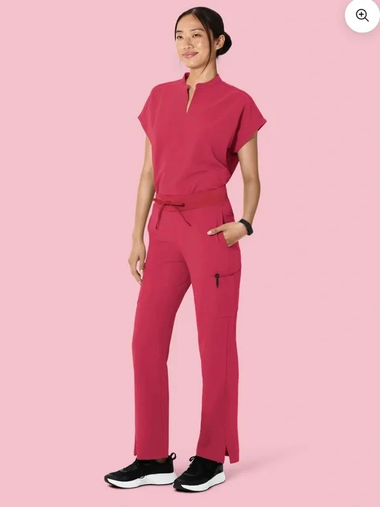 Women's deep rose Utility Scrub Pants & Top Set