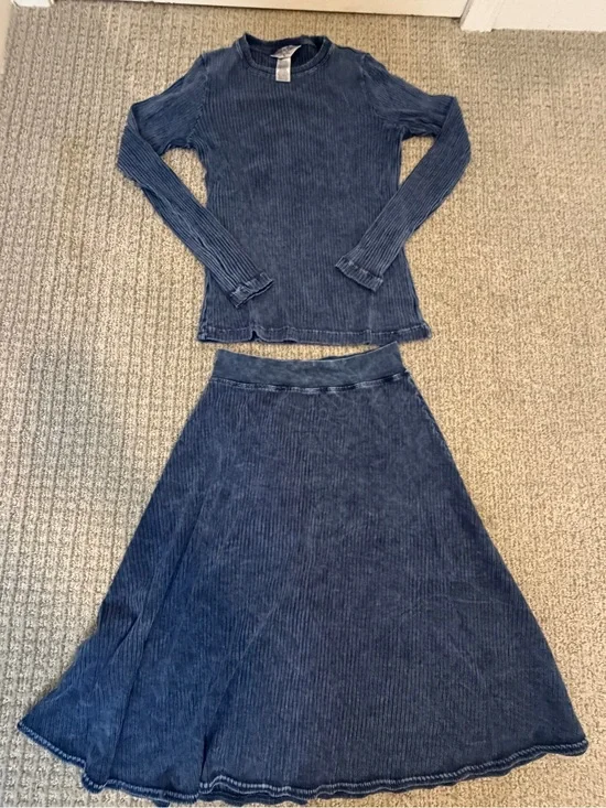 Hard Tail Forever Navy Ribbed A-Line matching set Top and Skirt size S