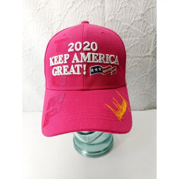 2020 Keep America Great Again Pink USA Flag Hook n Loop Hat