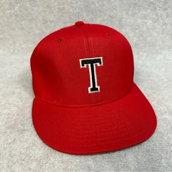 Vintage Pro Line Fitted Hat Adult 7-1/8 Red Front T Logo Embroidered USA Made‎