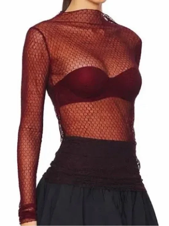 NWT Free People Burgundy Sheer Long Sleeve Layering Top