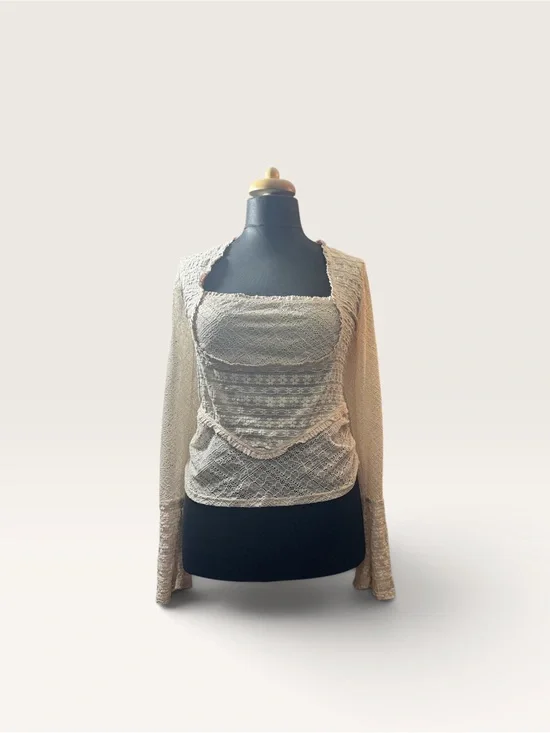 Free People Cream Lace Off-the-Shoulder Knit Top