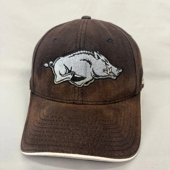 Adidas Arkansas Razorbacks Hat NCAA Mens OSFM Brown Faded Adjustable Cap