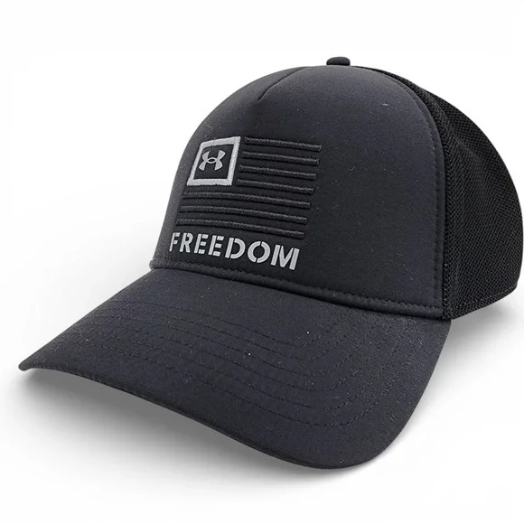 Under Armour UA Freedom Trucker Hat Adjustable Snapback Cap Black Mesh‎ Back NEW