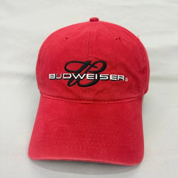 Budweiser Hat Dad Cap Vintage Mens OSFM Red Embroidered Logo Strapback