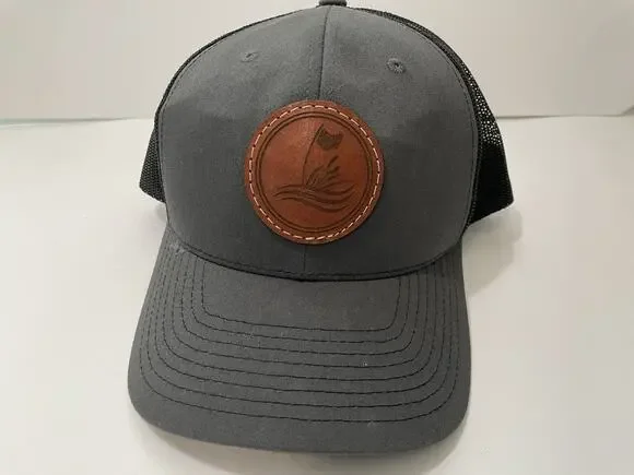 Richardson 112 Trucker Hat Golf Flag Leather Patch Gray Black SnapBack Cap