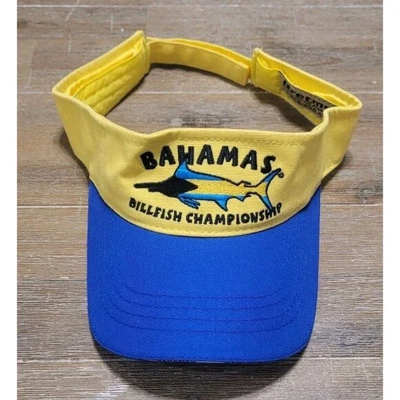 Bahamas Billfish Championship Yellow Blue Visor Fishing Hat Cap Adjustable