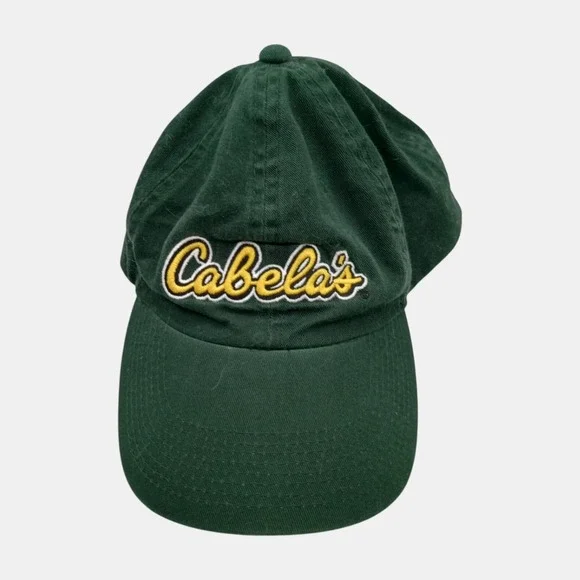 Cabelas Hat Mens Forest Green Strapback Dad Cap Worlds Foremost‎ Outfitter Logo