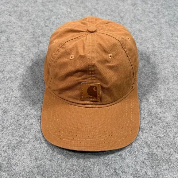Carhartt Brown Cotton Canvas Leather‎ Logo Patch Baseball Hat Cap Men's One Size