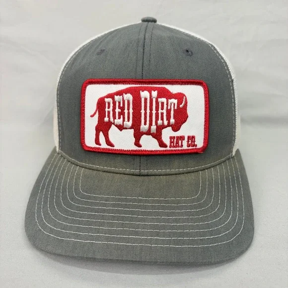 Red Dirt Hat Co Trucker Hat Western Mens OSFM Gray White Buffalo Patch Cap