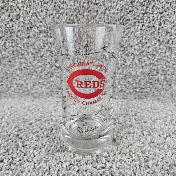 Cincinnati Reds World Champs '75 Drinking Glass Signatures MLB Team Logo Vintage