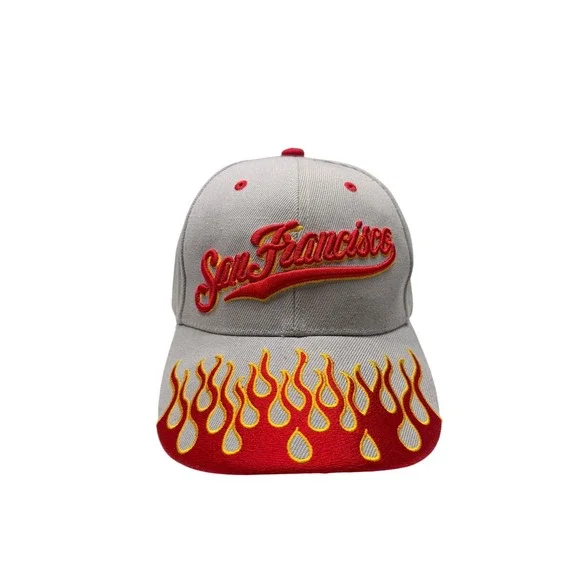 San Francisco‎ Baseball Cap Mens Grey Red Flame Brim Adjustable OSFM