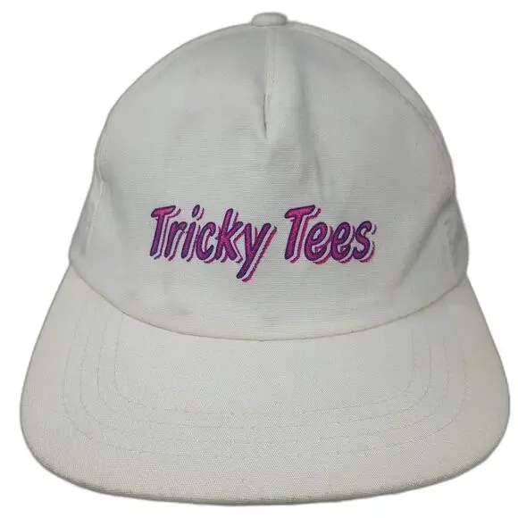 Yupoong 5 Panel White Hat One Size Tricky Tees Snapback Pink Purple Cotton