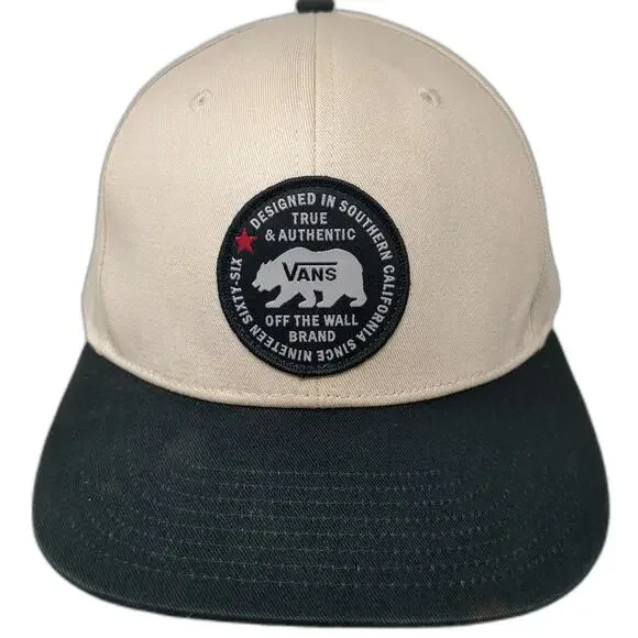 Vans Snapback Beige Black Gray One Size California Bear Patch Off The Wall Hat