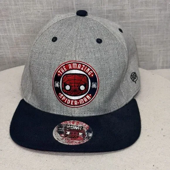 Funko Marvel Spider-Man Hat Mens OSFM Gray Snapback‎ Flat Brim Pop Culture Cap