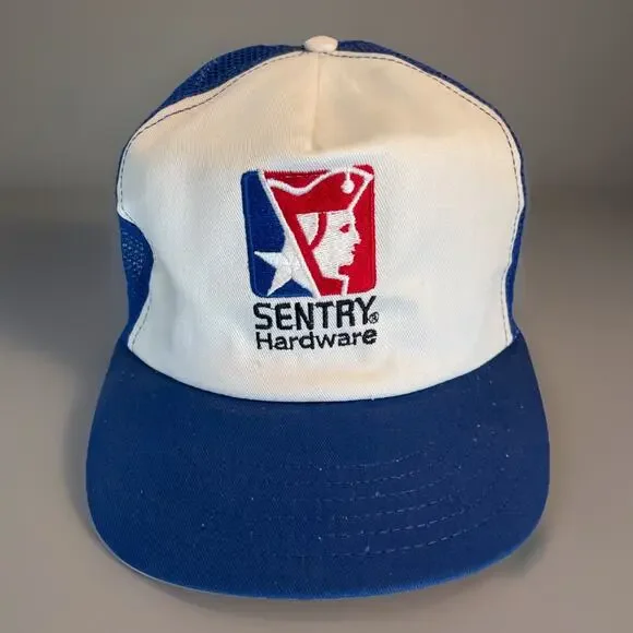 Vintage SnapBack Trucker Hat Sentry Hardware Cap Blue Made In USA
