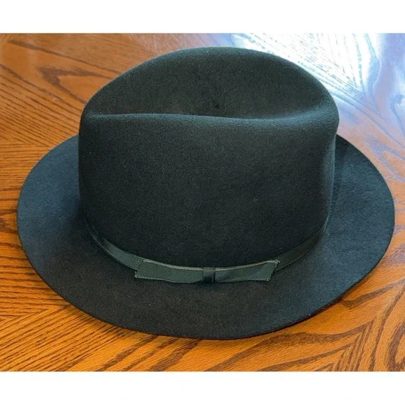 Vintage L.L. Bean Hat Men's Medium Green Fedora Wool With Ribbon Made in England