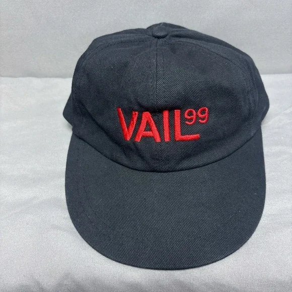 Vintage Vail 99 Strap Back Hat Merkley Alpine World Ski‎ Championships Black