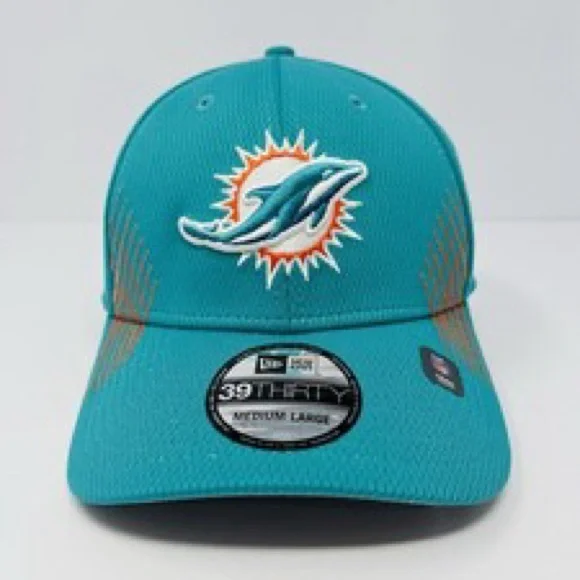 Men's Miami Dolphins New‎ Era Aqua Sideline 39THIRTY Flex Hat M/L