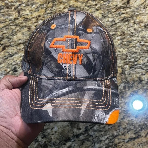 Pacific Headwear Chevy Bowtie Camo Hat Orange Stitching Adjustable‎ Style